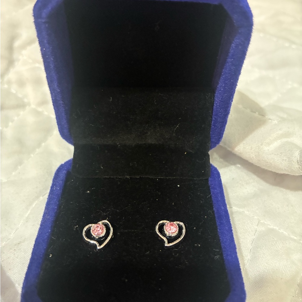 Chic Silver and Pink Heart Earrings